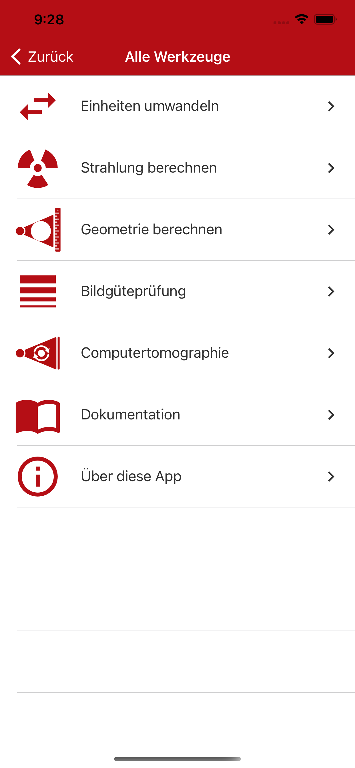 Screenshot NDT App Alle Werkzeuge